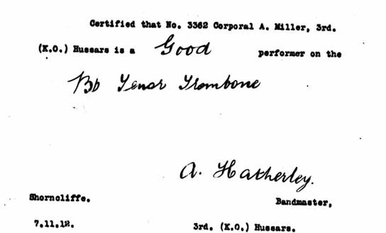 Alfred Miller Bandsman Certificate